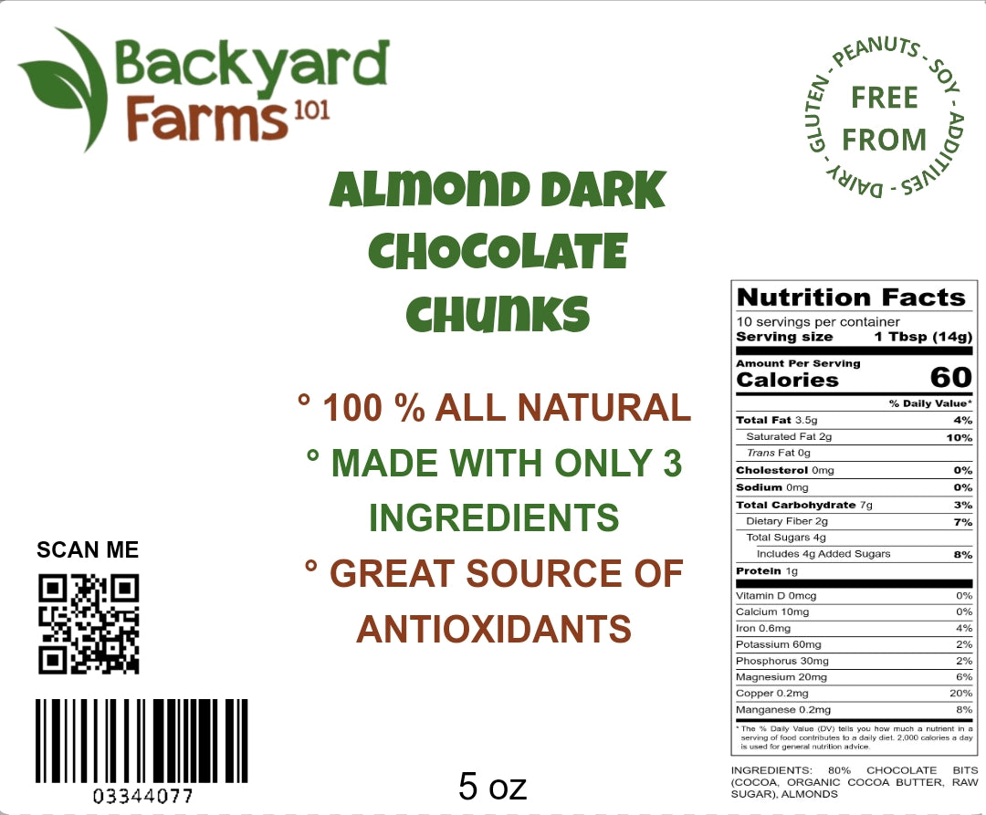 all natural, high antioxidants, almond dark chocolate chunks, dairy free, vegan